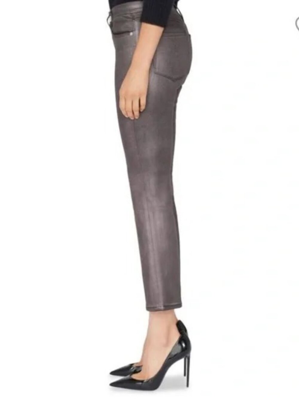 Frame Le Crop Mini Boot Fit Mid Rise Flared Coated Jeans in Mahogany - Picture 3 of 9